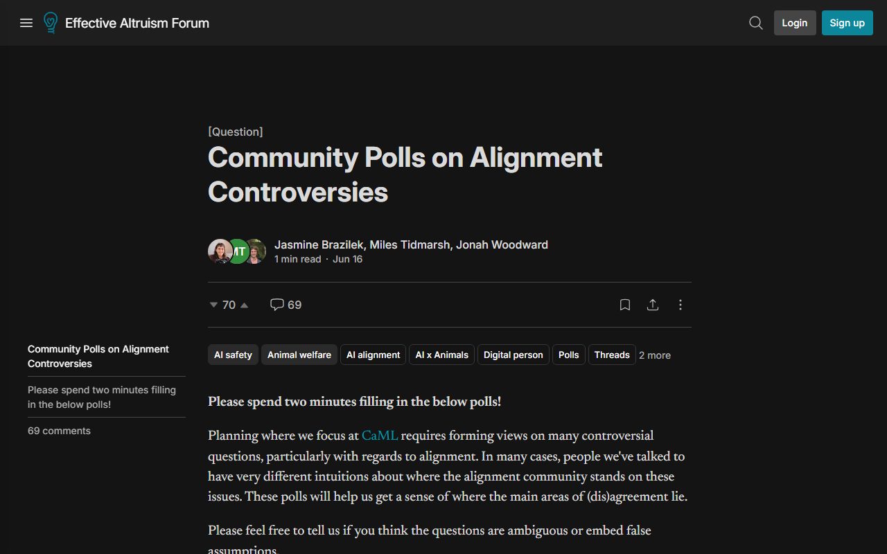 The Community Polls on Alignment Controversies post on the EA Forum